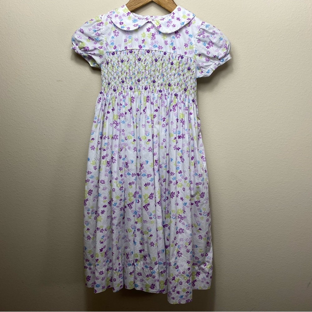 Strasburg Smocked Dress with Purple Blue Pink Green Floral Design Size 6Y